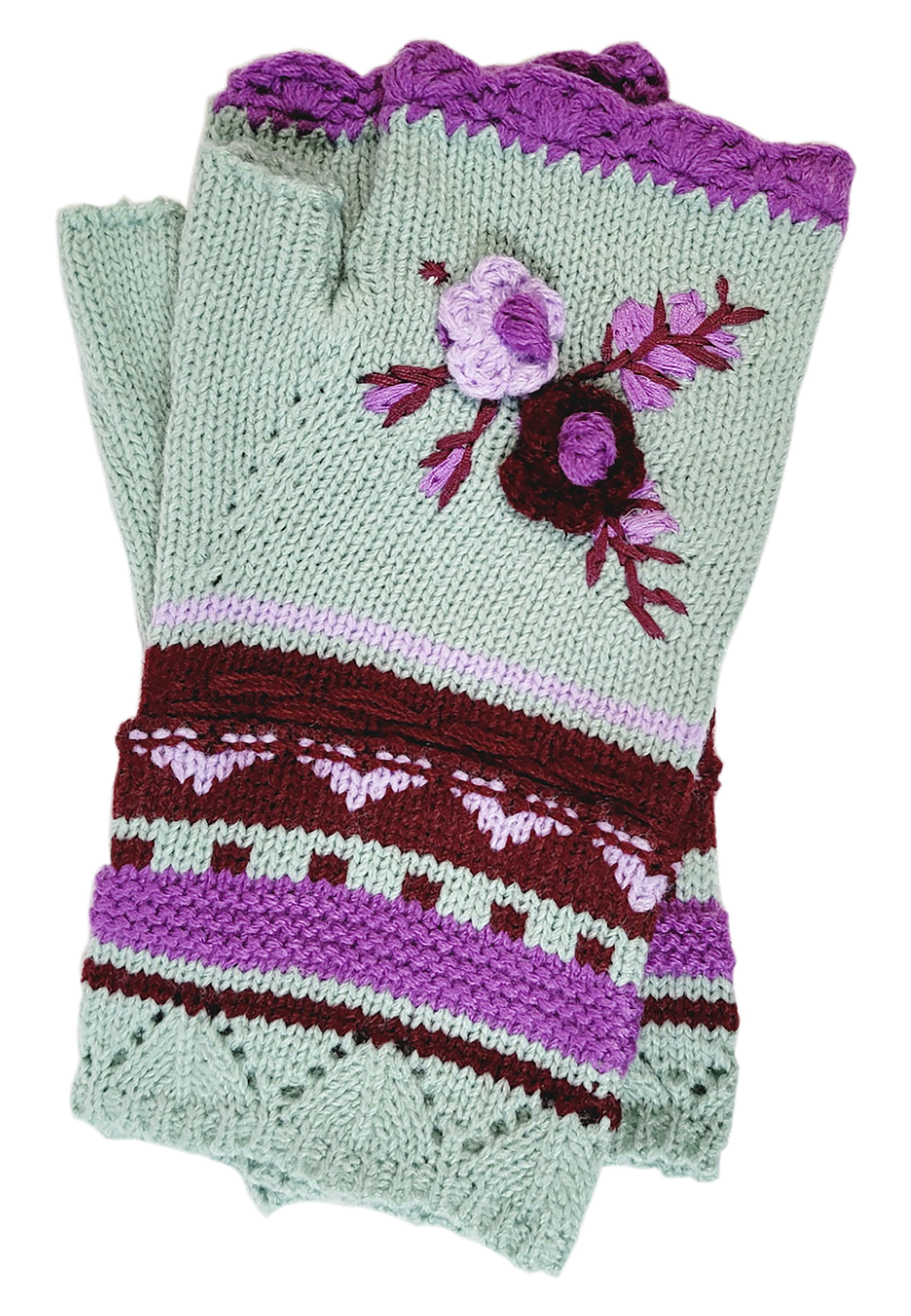 Press On Nails and Fingerless Glove Gift Set - Burgundy Mint