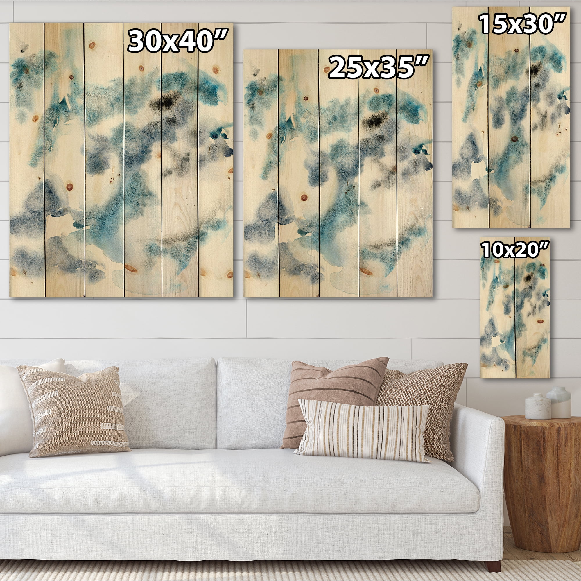 Designart 'Abstract Of Clouds Dark Blue Colored III' Modern Print on Natural Pine Wood