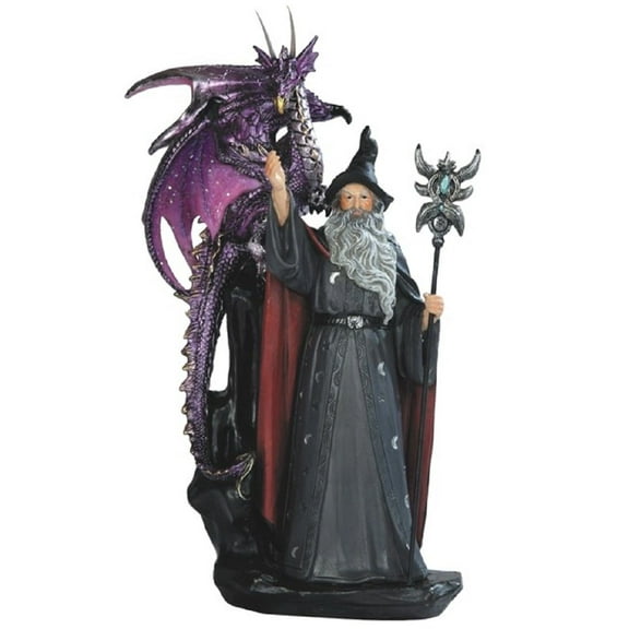 FC Design 11"H Wizard with Purple Dragon and Magic Wand Statue Fantasy Decoration Figurine