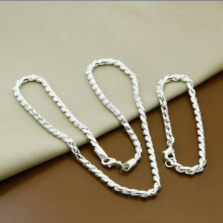 GKNET 925 Silver Filled 6mm Twist Rope Necklace Bracelet Sets Women Men Delicate Jewelry Set