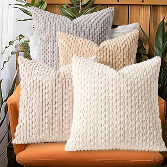 Boho Farmhouse Spring Decorative Throw Pillow Covers, 17x17 Inch Soft Vintage Pillow Cases Modern Corduroy Cushion Covers for Couch Sofa Bed Summer Home Decor Set -4 Packs