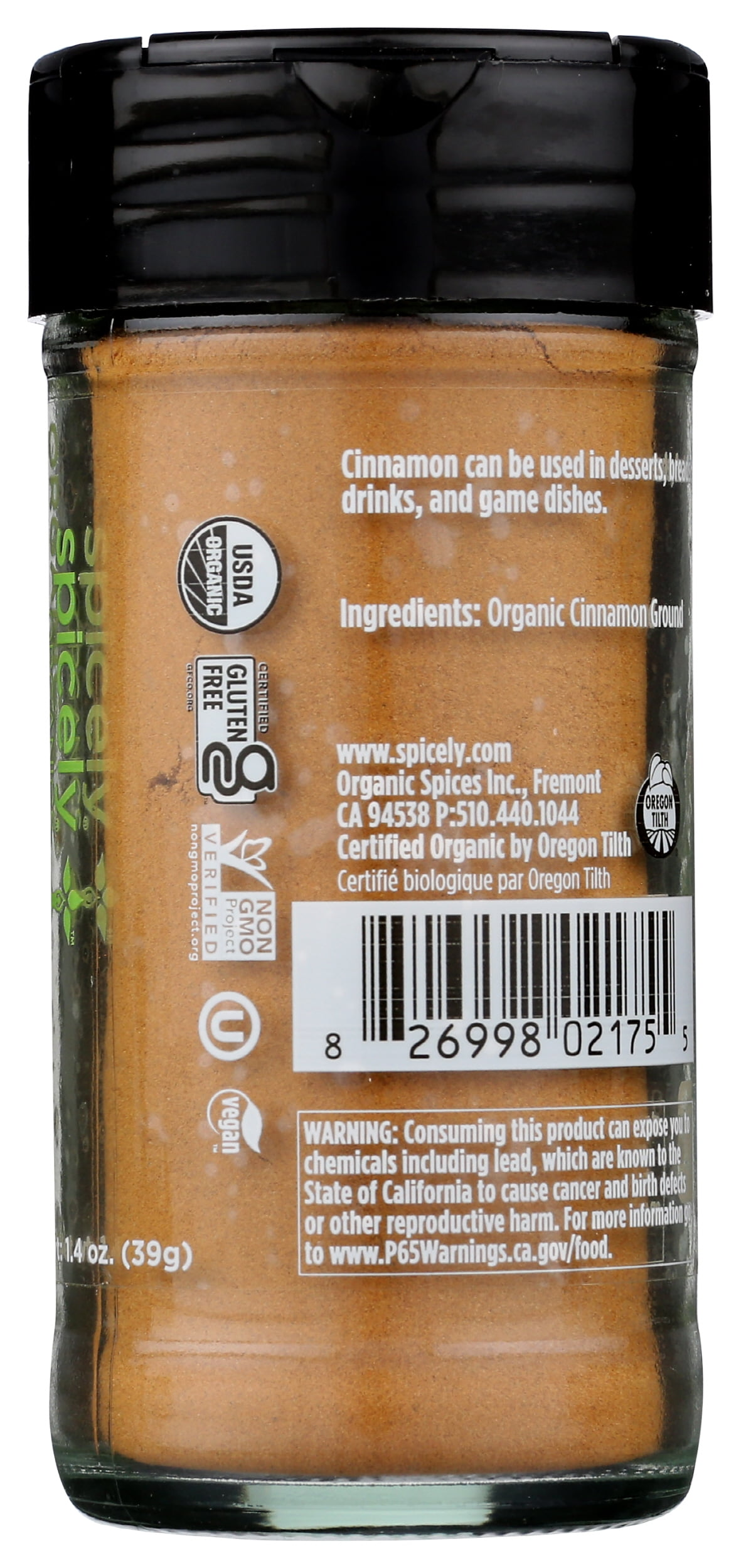 (Pack of 3), Spicely Organics Organic Cinnamon Ground, 1.4 oz