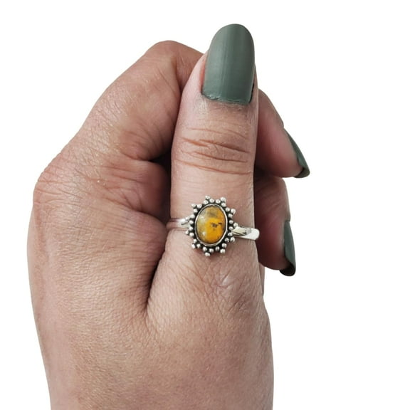 Natural Bumble Bee Jasper Ring, Bumble Bee Jasper Gemstone Ring, Jasper Birthstone, Adjustable Tiny Ring, Toe Ring, 925 Sterling Silver, Womens Bohemian Ring, Christmas, Thanksgiven, Handmade Jewelry