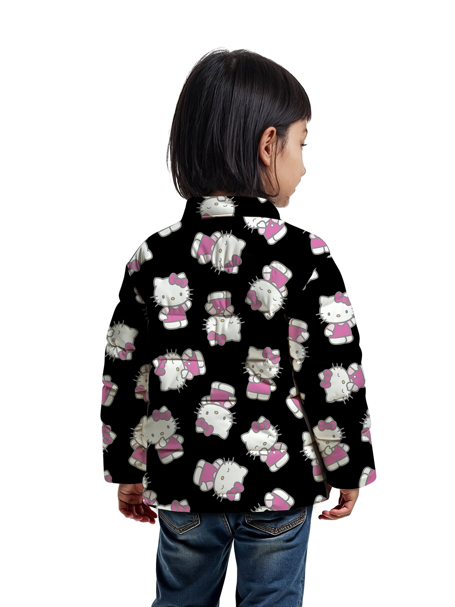 Hello Kitty Girls and Big Girls Print Zip Puffer Jacket, Lightweight, Sizes 4-18