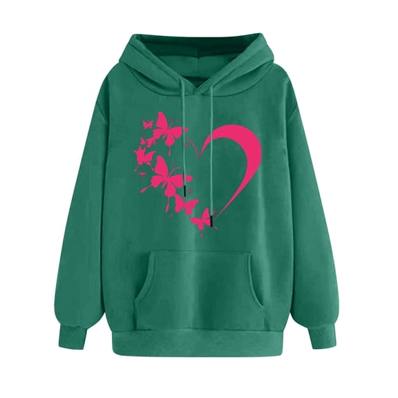 FamilyThread Womens Pullover Hoodie Comfortable Long Sleeve Sweatshirts Heart Graphic Casual Loose Tops Kangaroo Pocket Shirts