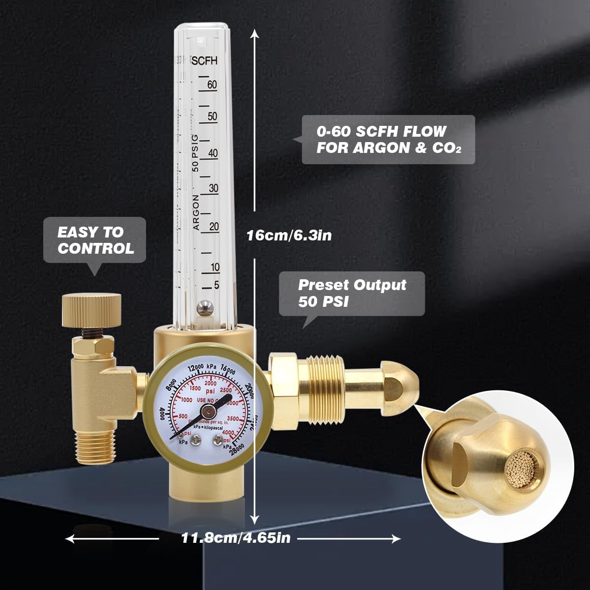 CGA-580 Argon CO2 MIG Welding Regulator 0-60 CFH Flow Meter Gauge with 6.5FT Gas Welding Hose for MIG/TIG Welding