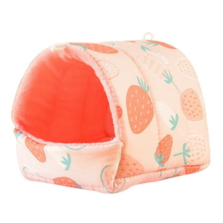 HEVIRGO Guinea Pig Nest Cartoon Pattern Pet Hideout Warm Small Animal Hamster Squirrel Bed House Cage Accessories Red Cotton
