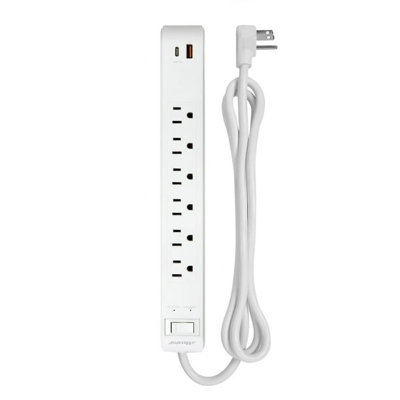 Maxxima 6 Outlet Power Strip with USB Type-C / A Charging Ports, 5V 3.1A, 600 Joules Surge Protection, On/Off Switch, 3 ft. Extension Cord
