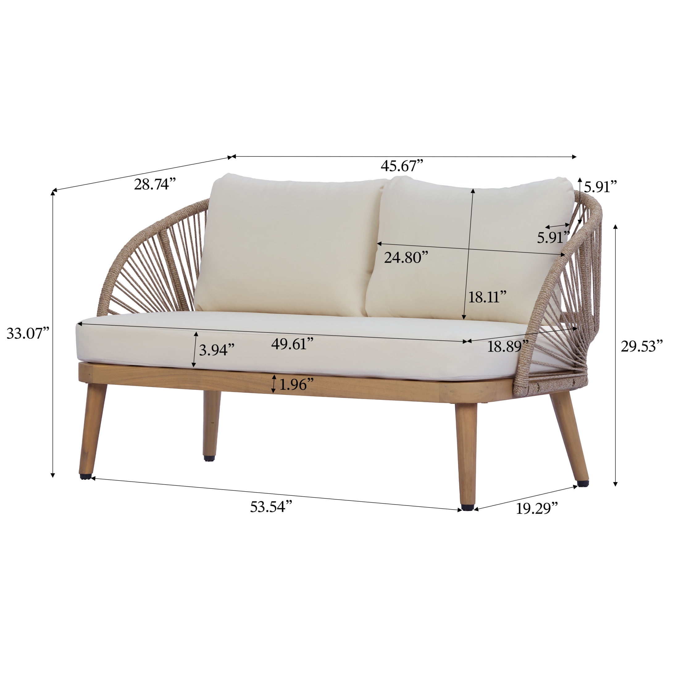 Christopher Knight Home Bohemian 4-Piece Acacia Wood Patio Set, Handwoven Rope Back, Light Teak