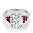 thumbnail image 2 of Gem Stone King 925 Sterling Silver Red Created Ruby Ring Set with Oval Moissanite (5.65 Cttw) (Size 8), 2 of 4
