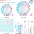 thumbnail image 4 of 144 Pcs Mermaid Party Supplies Mermaids Themed Party Decorations Under the Sea Party Tableware Includes Plates Napkins Cups Plastic Spoons Fork Knives for Baby Shower Birthday Party, 4 of 6