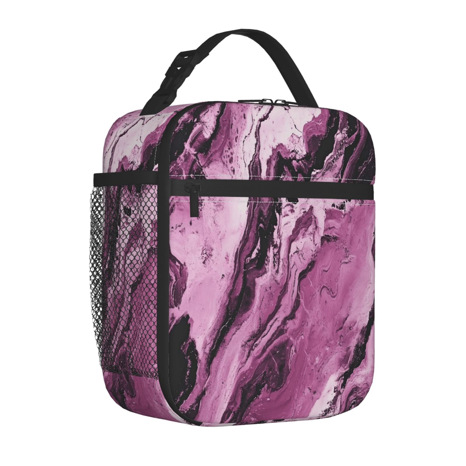 Lunch Bag For Women Men Insulated Portable Lunch Box Bento Box Office Picnic Travel Cooler Bag Darkmagenta Marble_1