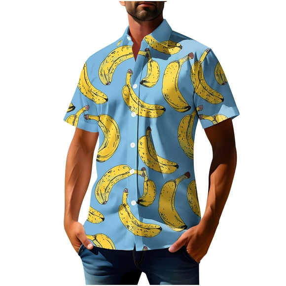 Txeol Men's Hawaiian Shirt Short Sleeves Printed Button Down Summer Beach Dress Shirts Todays Daily Deals,Light Blue,XXXXL