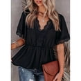 thumbnail image 3 of Top De Cuello En V De Encaje Peplum Top De Cuello En V De Encaje De Verano Blusa De Manga Corta Con Cuello En V Con Volantes Ribete De Encaje De Ganchillo Cintura Elástica Peplum ANGGREK No, 3 of 5