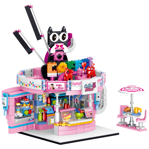 Play Cafe Set Deluxe Pretend Play，Pink Kids Coffee House Playset