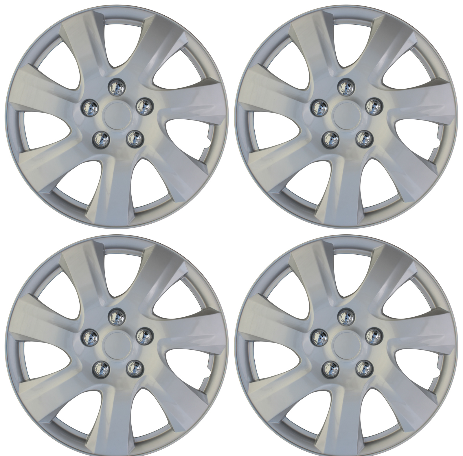 Silver//Black 16in Wheel Cover Hubcaps for Steel Wheels /'Universal/' Style 4pc