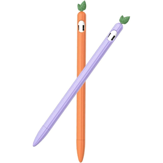iPencil Case (2 Pack) Sleeve Cute Fruit Design Silicone Soft Protective Cover Accessories Compatible with iPad Pencil 1st Generation - Carrot / Grape
