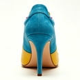 thumbnail image 3 of FSJ Women Closed Round Toe Sneaker Lace Up Stiletto Pumps Two Tone High Heels Size 8 Yellow Turquoise, 3 of 4