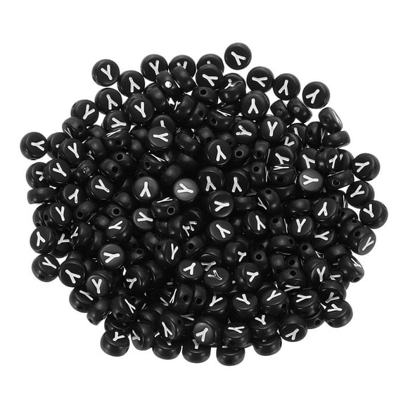 Uxcell Round Letter Beads, 300 Pcs Letter Y Acrylic Alphabet Beads Black Beads White Letters for Jewelry Making Bracelets Making Necklaces DIY, White