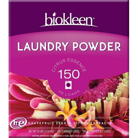 Laundry Detergent Powder, Concentrated, Eco-Friendly, Non-Toxic, Plant-Based, No Artificial Fragrance, Colors or Preservatives, Citrus Essence, 10 Pounds - 150 HE Loads/100 Standard Loads Biokleen -