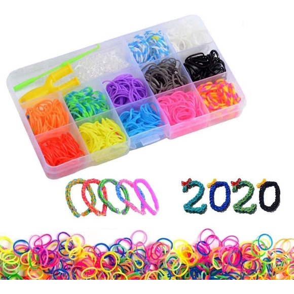 450 Pcs Bandes de Métier Kit de Bandes de Métier, Bandes de Métier Colorées, Métiers pour Bracelets Bricolage Bandes de Caoutchouc Ensemble de Bandes de Métiers Boîte de Rangement, Outil de Tricot pour Bracelet Collier Jouet pour Enfants