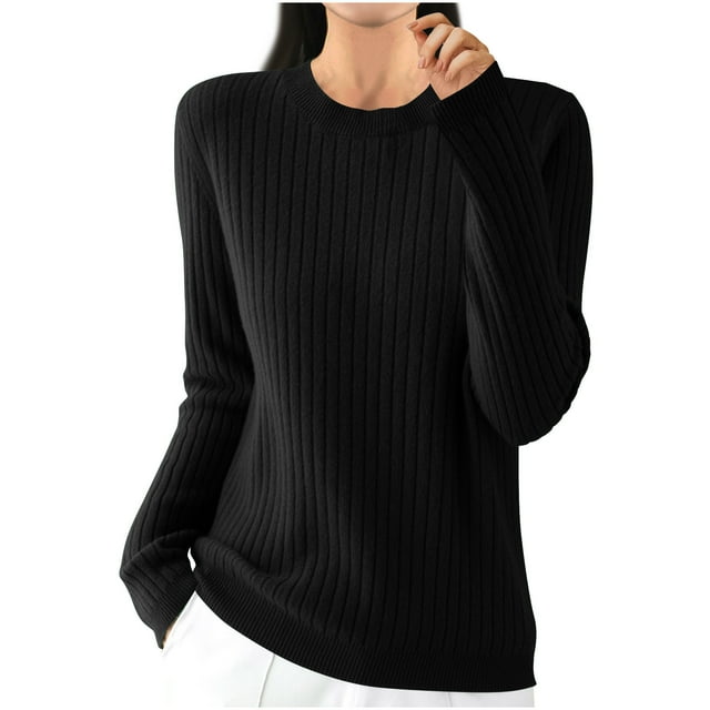 Dagugfen Hauts d'Automne pour Femmes Col Rond Manches Longues Tricot Confortable Couche de Base Thermique Chandail Décontracté