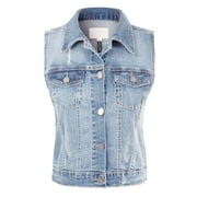 Made by Olivia Women's Junior Fit Sleeveless Button up Jean Denim Jacket Vest