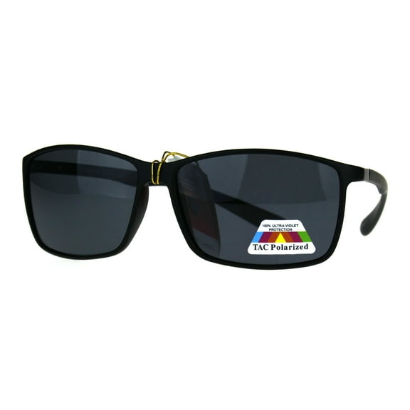 Antiglare Polarized Lens Mens Rectangular Mod Warp Plastic Sunglasses All Black