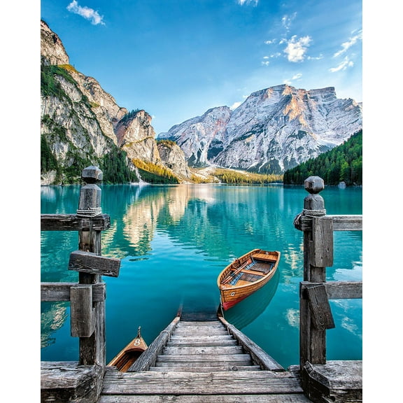TISHIRON Paint by Numbers for Adults - Dolomiti Mountain Adult Paint by Number Kits Lakeside Boat Paint by Numbers for Beginner Ideal Gift, 16x20inch (Frameless)