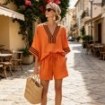 thumbnail image 2 of QGJZVUNL Boho 2 Piece Sets for Women Summer Outfits V Neck Top Elastic Waist Shorts Vacation Clothes Size 4XL, 2 of 5