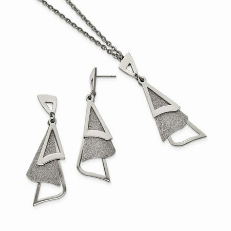 Stainless Steel Polished Laser Cut Necklace and Earring Set