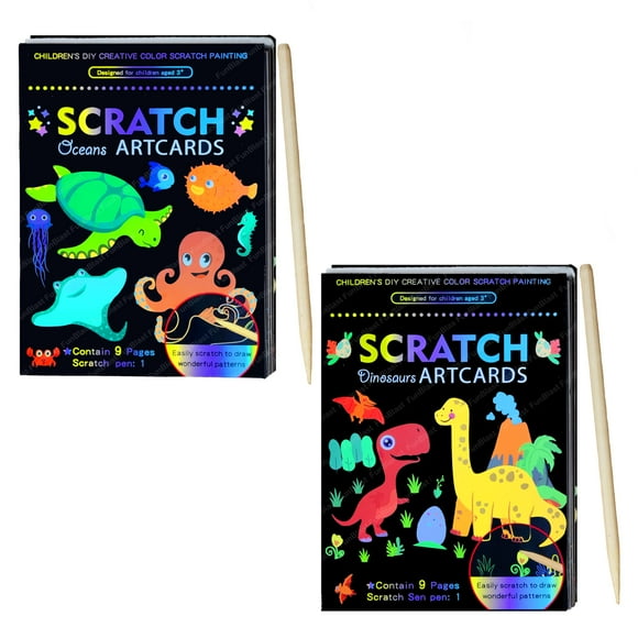 Funblast Scratch Painting Art Cards - Diy Magic Colouring Art Scratch Cards For Drawing, Sketching, Scratch Art Painting Paper With Stylus, Art & Craft Kit For Kids (Dinosaur-Sea A