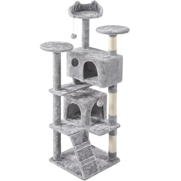 Yaheetech Arbre à Chat Tour de 62,5 Po avec 3 Poteaux à Griffer, Gris Pâle