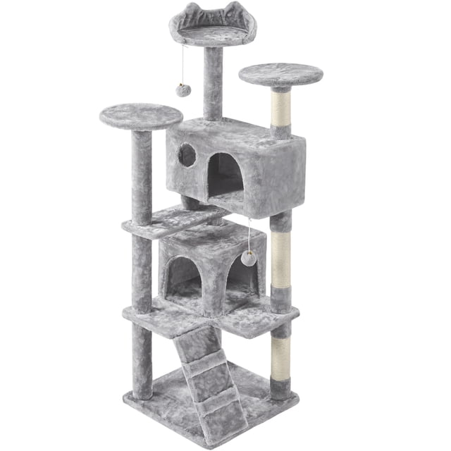 Yaheetech Arbre à Chat Tour de 62,5 Po avec 3 Poteaux à Griffer, Gris Pâle