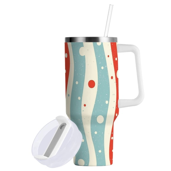 Yayeee 40oz Stainless Steel Tumbler with Straw and Handle Double-Wall Insulated Travel Water Bottle, Light Blue Pattern