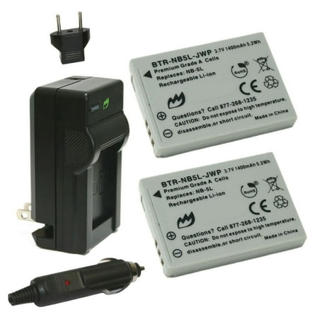 Replacement for Canon PowerShot SX200 IS Battery (2-Pack, 1400mAh) and Charger