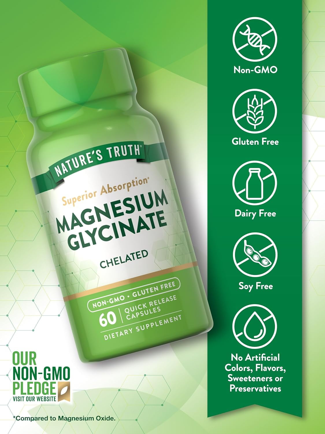 (3 pack) Magnesium Glycinate Capsules | 200mg | 60 Count | Non-GMO, Gluten Free Supplement | by Nature's Truth