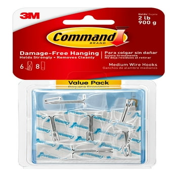 Command Wire Toggle Hooks, Clear, Medium, 6 Wall Hooks, Hang Dorm Decorations Damage-Free