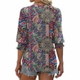 thumbnail image 7 of Ruimatai Women's Casual V-Neck Ruffle Blouse Quarter Sleeve Printed Tops Comfortable Flowy Loose Fit Summer Beach Shirt S-2XL, 7 of 7
