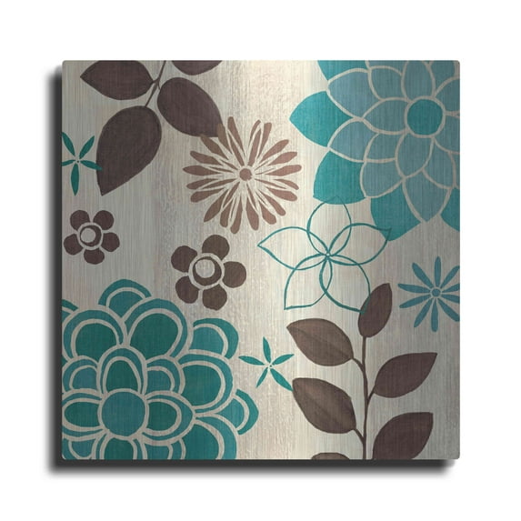 Luxe Metal Art 'Abstract Garden Blue II' by Veronique Charron, Metal Wall Art, 36"x36"