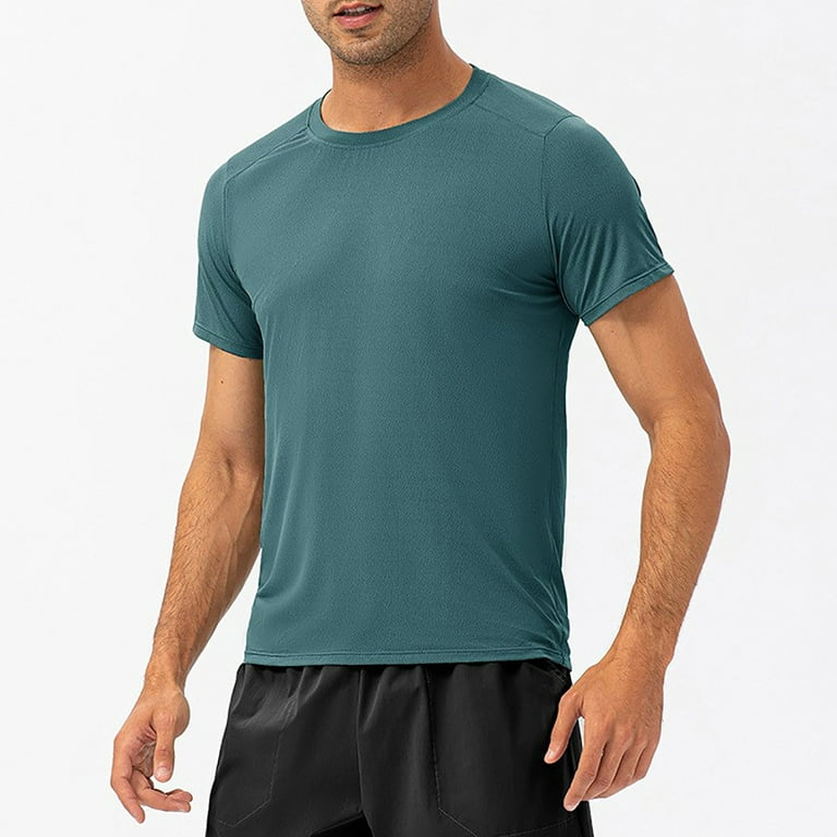 VSSSJ Men's Sport Shirts Plus Size Solid Color Short Sleeve Crewneck Top  Shirts Breathable Sweat Absorbing Running Training Basic Tees Blue M