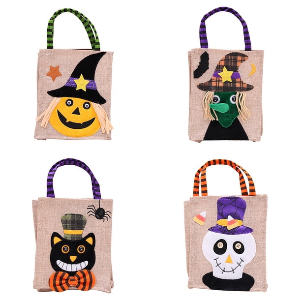 4 bolsas de golosinas de Halloween, liquidación de decoraciones de Halloween, 4 patrones, bolsas de regalos de decoraciones de Halloween no tejidas para niños, regalos de fiesta de Halloween que incluyen calabaza bruja ER