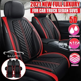 Ptowl Universal 5-Seat Car Seat Covers - Waterproof PU Leather, Full Set With Adjustable Fit (Red)