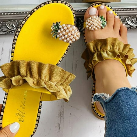 

Egmy Women Summer Sandals Ladies Pineapple Sandals Clip Toe Flip Flops Boho Casual Slippers Beach Shoes Yellow 40