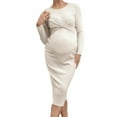 thumbnail image 5 of hengsof Women's Long Sleeve Crossover Maternity Dress, Knitted Long Sleeve Maternity Wear with Adjustable Ties, 5 of 8