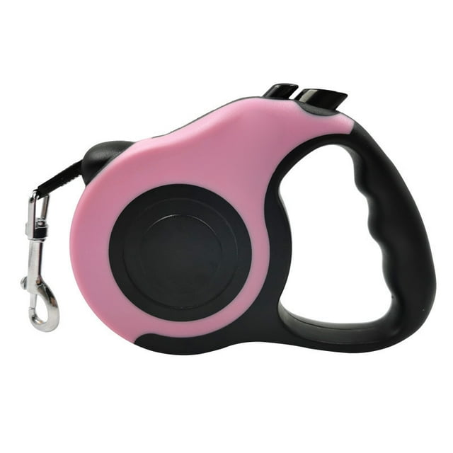 Correa retráctil para mascotas con botón de control y asa ergonómica, correa segura para pasear perros, para gatos, conejos, 16,4 pies, color rosa