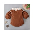 thumbnail image 3 of Franhais Baby Romper, Contrast Color Doll Collar Long Sleeves Bodysuit with Buttons for Girls, 0-24 Months, 3 of 7