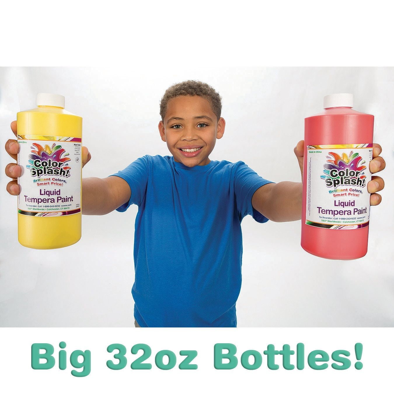 S&S Worldwide Color Splash! Liquid Tempera Bulk Paint, Set of 12 in 11 Bright Colors, 32-oz Easy-Pour Bottles, Great for Arts & Crafts, School, Classroom, Poster Paint, For Kids & Adults, Non-Toxic.