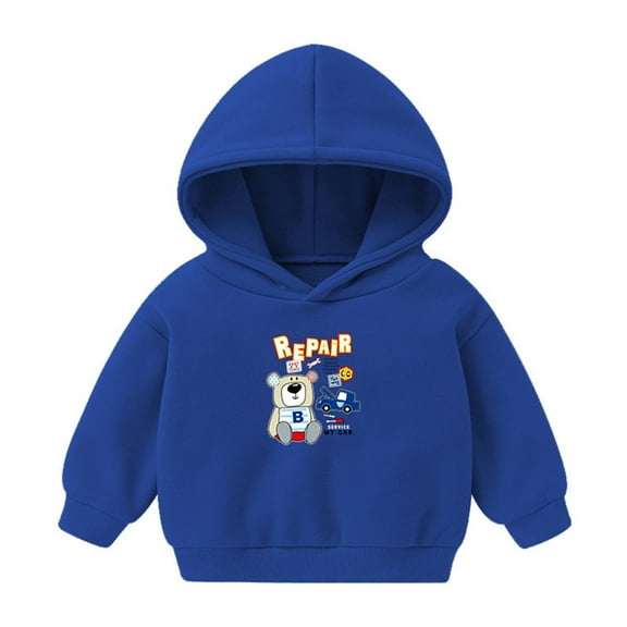 Goindgs Boys Hooded Sweatshirt Pullover Sweatshirts Baby Daily Play Cartoon Bear Printed Long Sleeve Hooded Loose Soft Midweight Sweatshirt for Boys Girls Blue 18-24 M