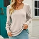 thumbnail image 2 of Camisa de punto para mujer Cuello cuadrado Manga larga abullonada Puños abotonados Camisa de punto Casua Fit Albaricoque XL, 2 of 5
